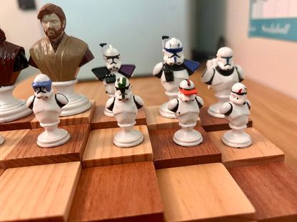 Star Wars Republic vs. CIS Chess Set – Handmade Wooden Board & 3D Printed, Hand-Painted Pieces