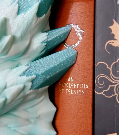Crystal Dragon Emerging Book Nook — Head & Tail — 3D Printed Fantasy Scene
