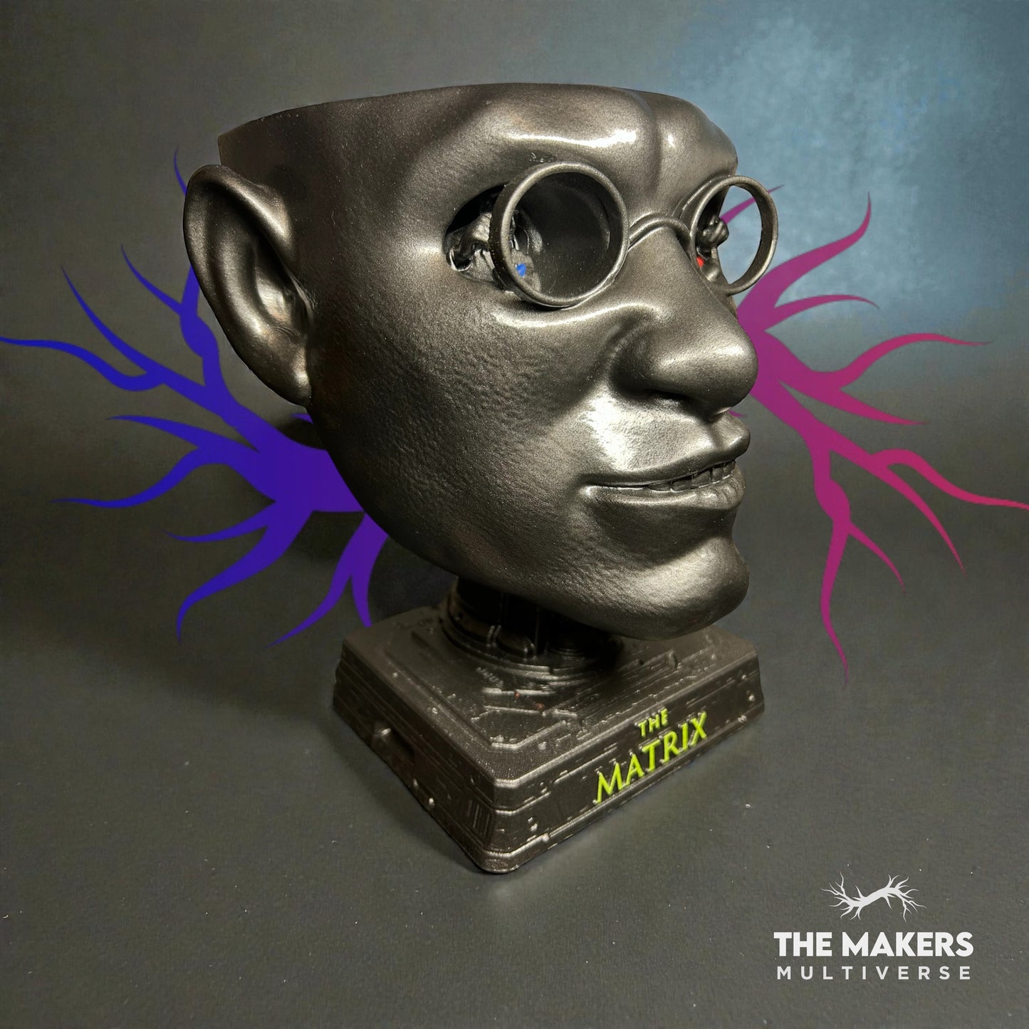 Morpheus Head Sculpture – Neo Reflection with Red & Blue Pill