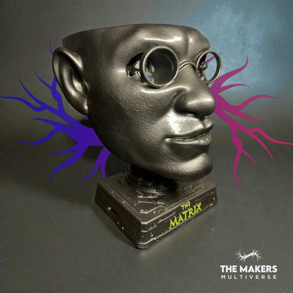 Morpheus Head Sculpture – Neo Reflection with Red & Blue Pill